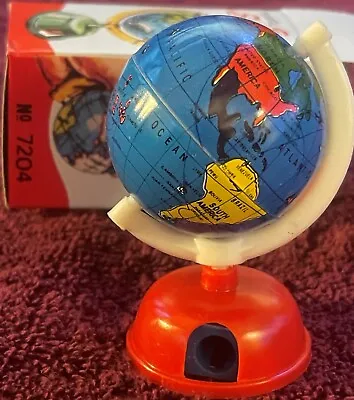 Vintage 1960s Tin Globe Pencil Sharpener Unopened In Box Childhood Memories! • $19.99