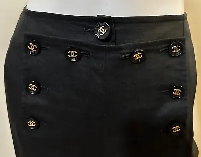 Vintage Chanel 9 Button Pants 1994 Spring Season Linen Silk Lined Sailor Pants • $595