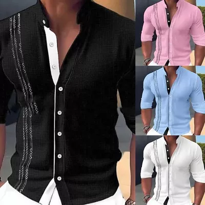 Fashionable Mens Formal Dress Shirt Long Sleeve Muscle Blouse Buttons Tops • £8.65