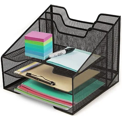 5 Tier Office Filing Black Trays Holder A4 Document Paper Organiser Storage Rack • £19.99