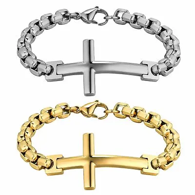 Men's Punk Stainless Steel Cross Prayer Chain Bracelet Wristband Religious • $12.79