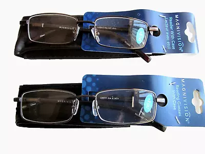 CLOSEOUT!!! Magnivision Men Reading Glasses 'Ace' With Case +2.00 - 2 Pairs • $5.95