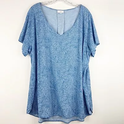 J. Jill Shirt Womens 2X Blue V-Neck Short Sleeve Leaf Print Cotton Modal Plus • $24.95