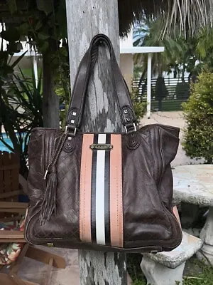 L.a.m.b. Gwen Stefani Brown Leather Logo Stripe Detail Large Shoulder Purse Bag • $124.99