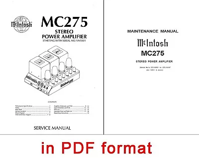 McIntosh MC275 Service & Owner’s Manual MC-275 Instructions MC 275 • $5.90