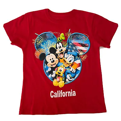 Disney Kids Red California T-shirt Size L 10-12 Years Mickey Donald Goofy Pluto • $4.53