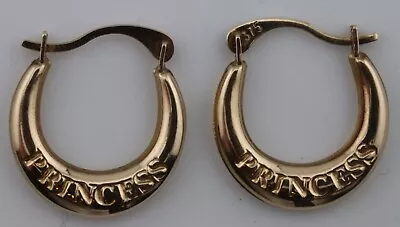 9ct Yellow Gold Babys/childs''Princess'' Hoop Earrings.0.46grams.14.mm By 1.5mm. • £55
