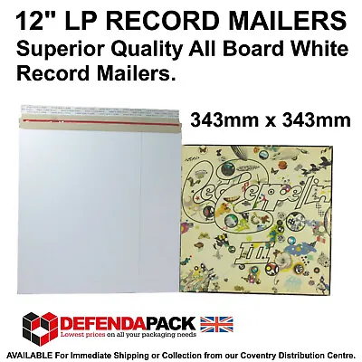 Record Mailers 100 12  Lp White Card Vinyl All Board Envelopes Albums Packaging • £46.30