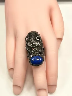 Vintage Sterling Silver 925 Dragon Head Ring With Lapis Gemstone Size 9 • $59.99