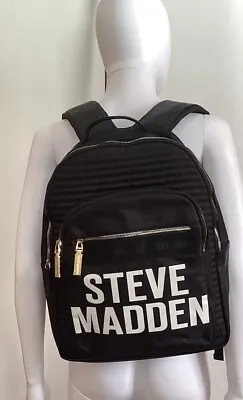 *Steve Madden  Logo Print Backpack W/Wristlet Nylon EUC Black • $30