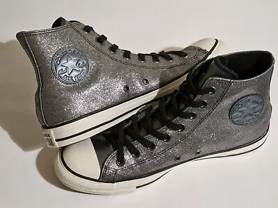 Converse High Top Silver Sparkle Size 8 Shiny Metal Womens Girls Party Smart • £45.99