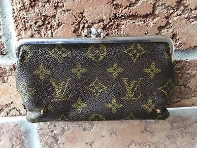Vtg Louis Vuitton Kisslock Double Pouch Rare Well Used Monogrammed • $175