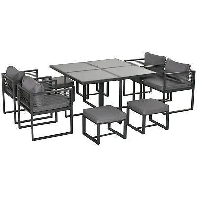 Outsunny 8 Seater Aluminium  Garden Dining Cube Set W/ 4 Chairs 4 Footstools • £569.99