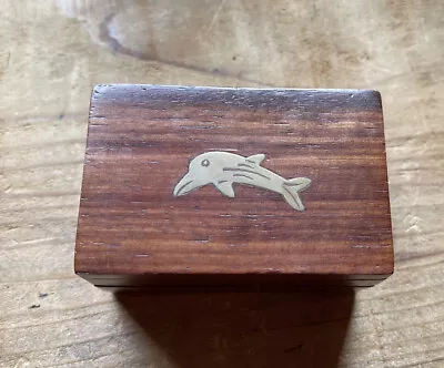 Hand-carved Wood Dolphin Brass Inlay Hinged Jewelry Trinket Box  Ring • $7