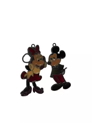 Vintage Makit & Bakit Stained Glass Suncatcher Ornament Mickey & Minnie Mouse • $10