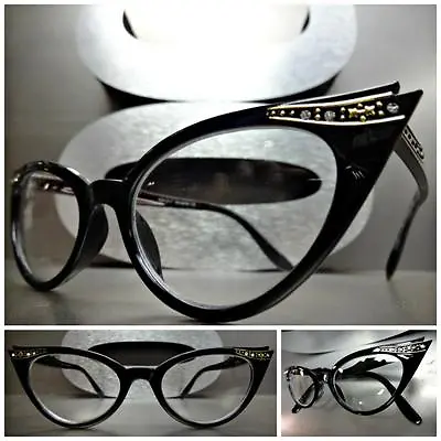 New CLASSIC VINTAGE 60s CAT EYE Style Clear Lens EYE GLASSES Black Fashion Frame • $14.99