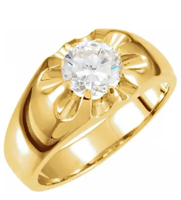 1.00 Ct Round Cut Diamond 14k Yellow Gold Solitaire Mens Belcher Ring GIA I SI2  • $4425