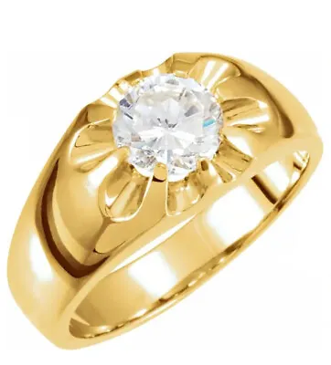 1.02 Ct Round Diamond 14k Yellow Gold Solitaire Mens Belcher Ring GIA Cert H SI2 • $4725