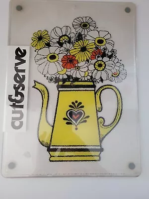 Vintage CUT & SERVE Cutting Board Clear Plastic Daisies 10  X 14  NEW Old Stock • $18.95