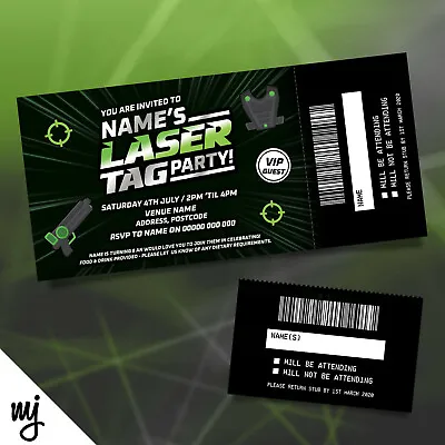 Personalised Laser Tag Party Ticket Style Birthday Invitations | Perforated Stub • £9.99