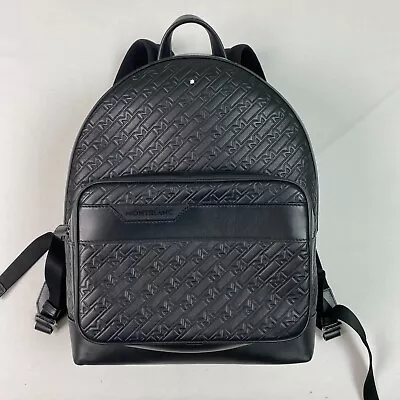 Montblanc M Gram 4810 Men Black Leather Embossed Logo Backpack #128618 • $725