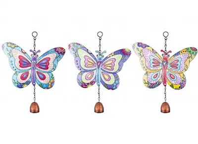 Set Of 3 Assorted Coloured Hanging Metal Butterfly Garden WIndchimes Outdoor Hom • £7.25