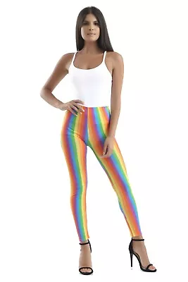 Ladies Girls Microfiber Rainbow Stripe Legging Clown GAY PRIDE LGBTQA LEGGINGS • £9.99