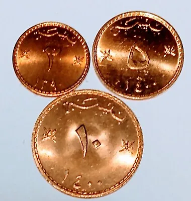 1970 1980 Oman Muscat 2 5 10 Baisa (3 Coins) Unc Bu Bronze • $6.78