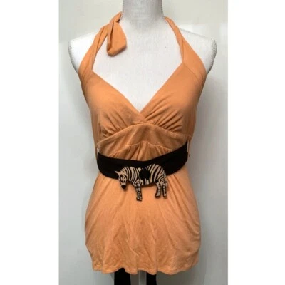 $65 • Buy Va Va Voom By Joy Han Orange Zebra Halter Top Belted Animal Stripe Sexy Small S
