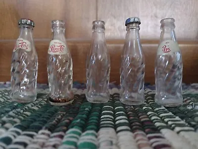 Vintage FIVE  Miniature Glass Pepsi-Cola Bottle With 2 Lids • $65