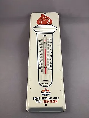 Vintage 1960's  STANDARD Oil  Metal OUTDOOR Wall Thermometer Sign ~ 11.5 X 3  • $44.75