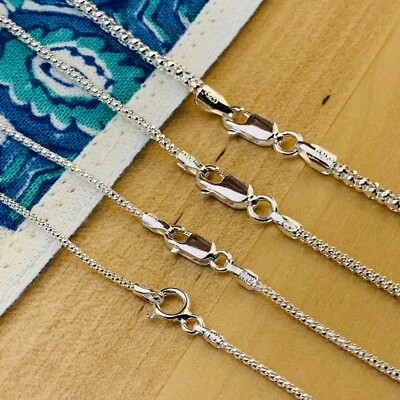 Real 925 Sterling Silver Diamond Cut Popcorn Chain Necklace Made In Italy • $7.99