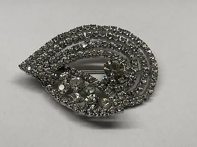 Large Vintage EISENBERG? MAZER? Clear Glass Rhinestone Art Deco Brooch Pin • $65