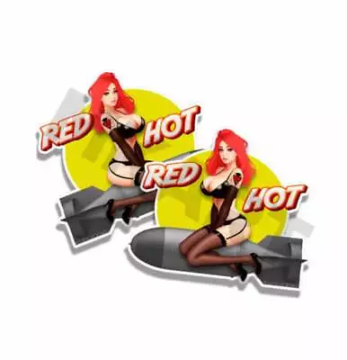 Red Hot Pin Up Bomber Sexy Vintage Sticker WW2 Nose Art Truck Window Decal 2PK • $7.99