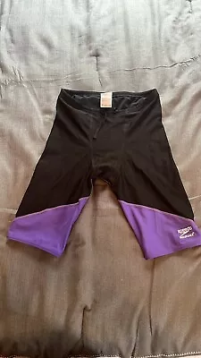 SPEEDO ENDURANCE Swimsuit JAMMER Size 30 Polyester SWIM Suit BLACK And Purple • $13