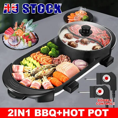 2in1 Electric Hot Pot Korean Hotpot BBQ Shabu Grill Oven Smokeless Barbecue Pan • $54.95