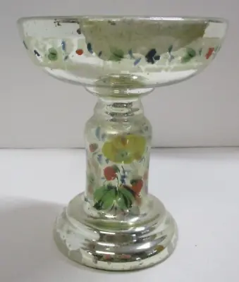 Antique Floral Mercury Glass Silver Pedestal Bowl / Compote - 5 1/2  • $44.99