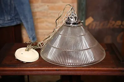 Vintage Industrial Light Holophane Lamp Glass Shade 15  Bar Pendant Pool Table • $199.99