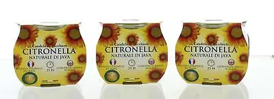 Set Of 3 Glass Jars Citronella Candles 25hr Burn Time Garden Insects Bugs Repel • £7.99
