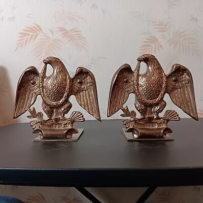 Matching Pair Of Vintage American Bald Eagle Solid Brass Bookends • $39.99