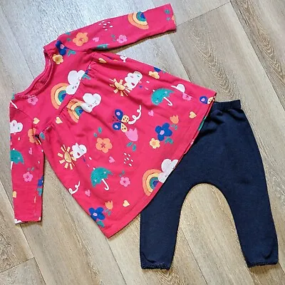 Baby Girls Age 9-12 Months Dress & Leggings Set Rainbows • £2.75