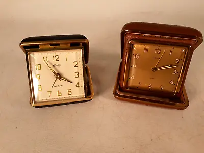 Lot Of Two Vintage Folding Travel Alarm Clocks Semco Bradley Parts Only • $16