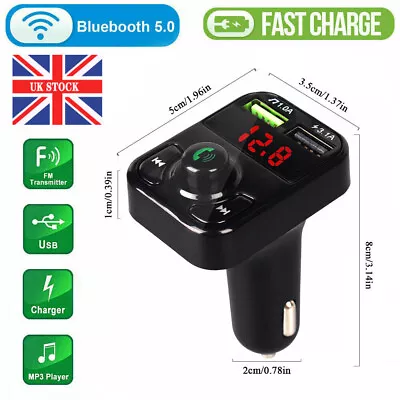 Uk Car Wireless Bluetooth Fm Transmitter Mp3 Player 2Usb Car Charger Adapter • £2.69