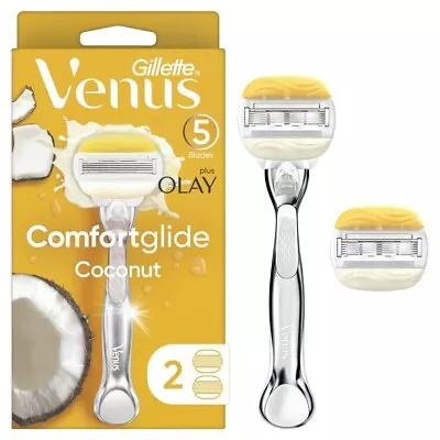 Gillette Venus Comfortglide Razor With Olay Coconut Metal Handle 2 Blade Refills • $12