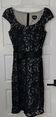 $24.99 • Buy Adrianna Papell Little Black Lace Cap Sleeve Belted Fitted Midi Women's Dress 8