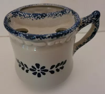 VTG Mustache Cup/Mug Loomco China Flower Garland Leaves Blue Sponge Painted -EUC • $5.95