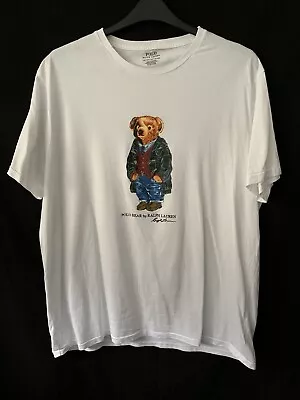 £55 • Buy Polo Bear Ralph Lauren Print Logo Tee Tshirt Top Shirt White Cotton Men XXL
