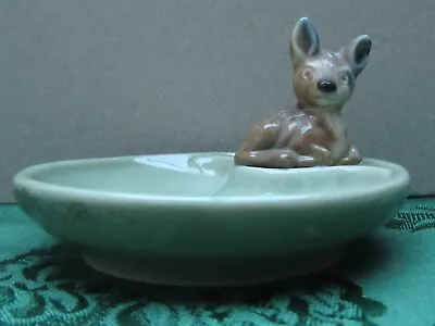 Vintage Irish Wade Porcelain Whimsey Fawn Young Deer Green Whimtray Butter Dish • £3.99