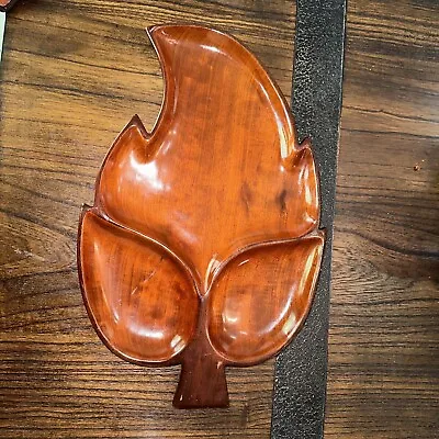 Vintage Midcentury Mahogany Wood Serving Tray MCM Serving Leaf Shape Platter • $10.84