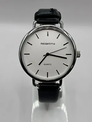 Rebirth Men's Quartz Watch Black Leather Band 41mm Case- New Battery • $10